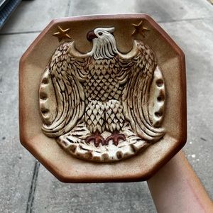 Vintage Yozie Mold Gold Eagle Design Ceramic Ashtray